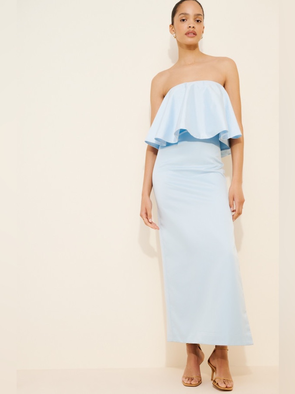 BHLDN Strapless Ruffle Top Dress in Pale Blue - Picture 2 of 4